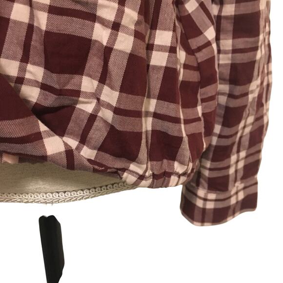 Madewell Maroon Plaid Faux Wrap Long Sleeve Shirt Women's Size Large - Picture 5 of 7